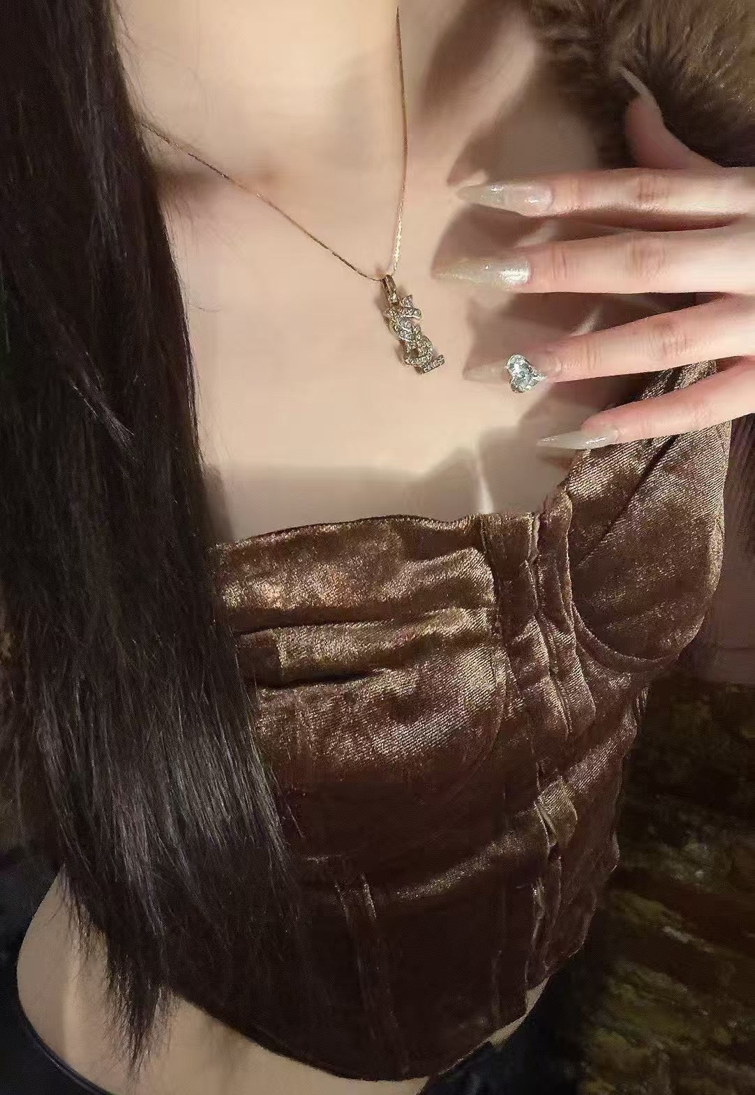 Yves saint Laurent rhinestone golden renaissance necklace