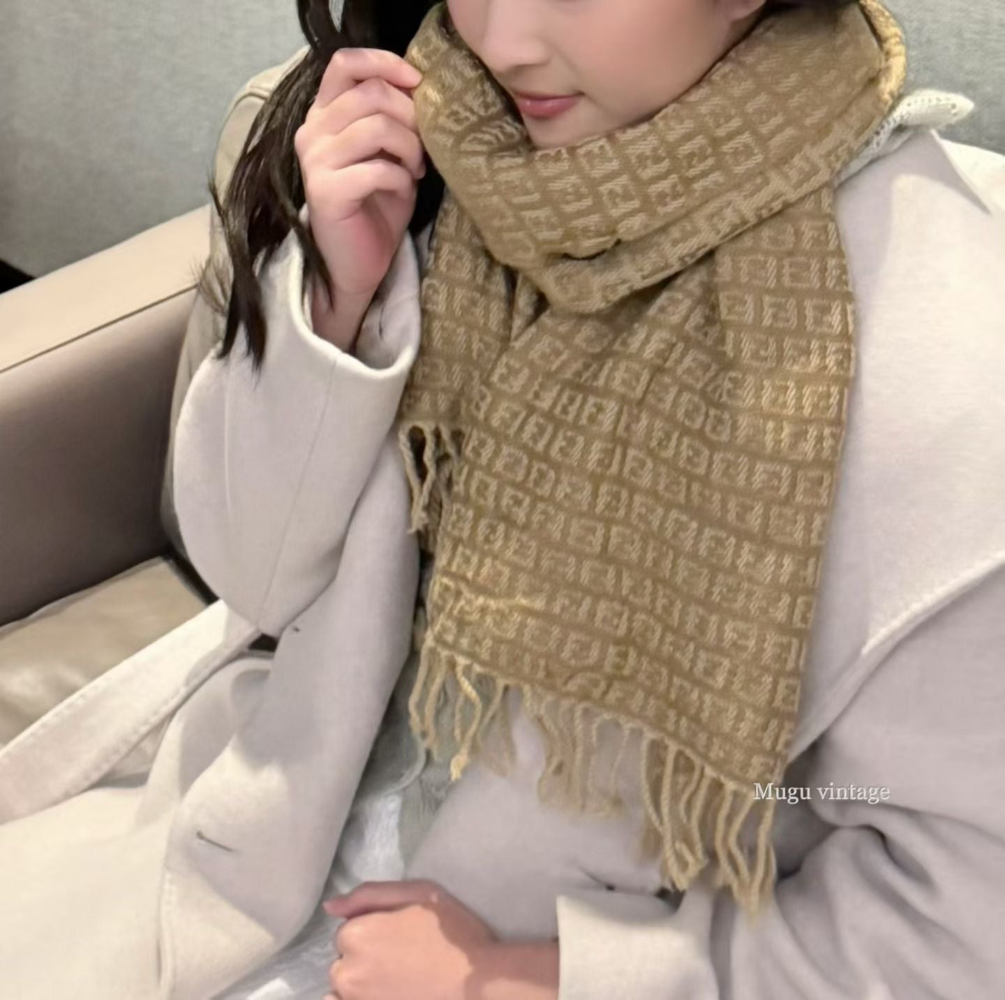 Fendi golden beige ff logo scarf