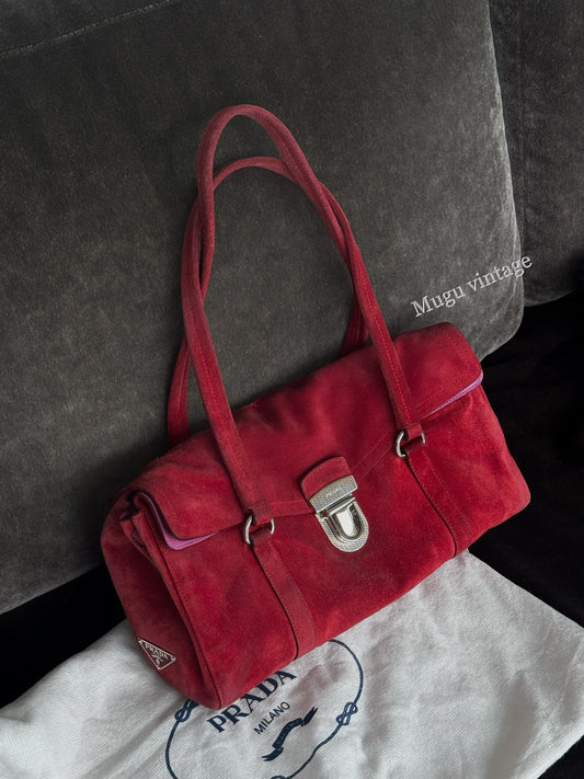 Prada suede red baguette