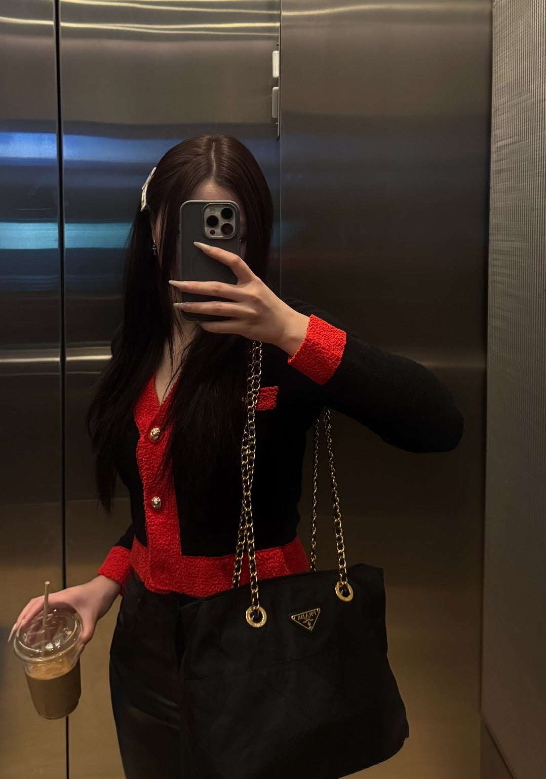 Prada gold chain tessuto tote