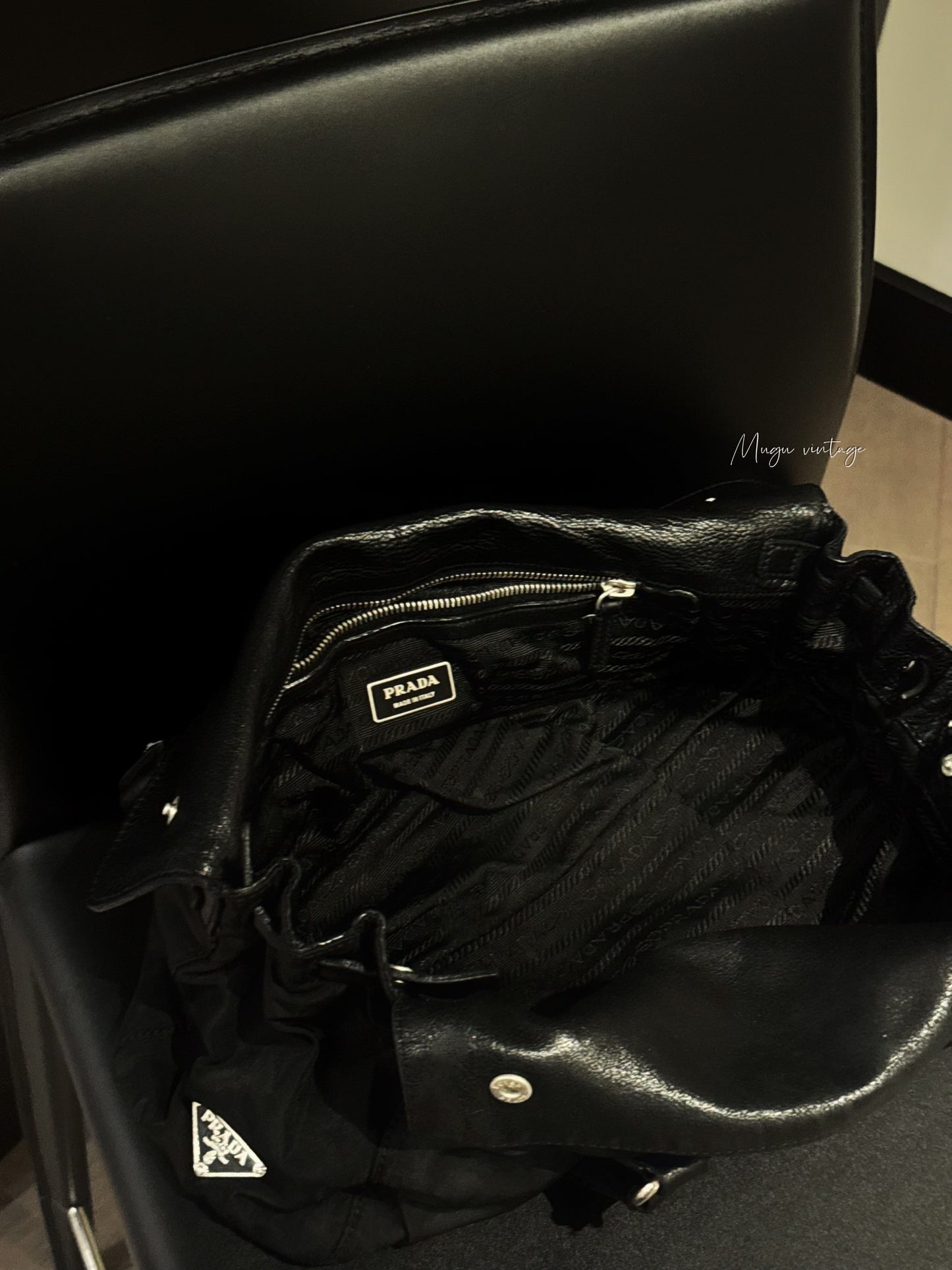 Prada black silver baguette shoulder bag