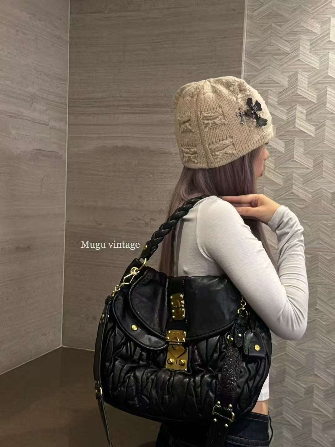 Miu Miu black gold double side tote bag