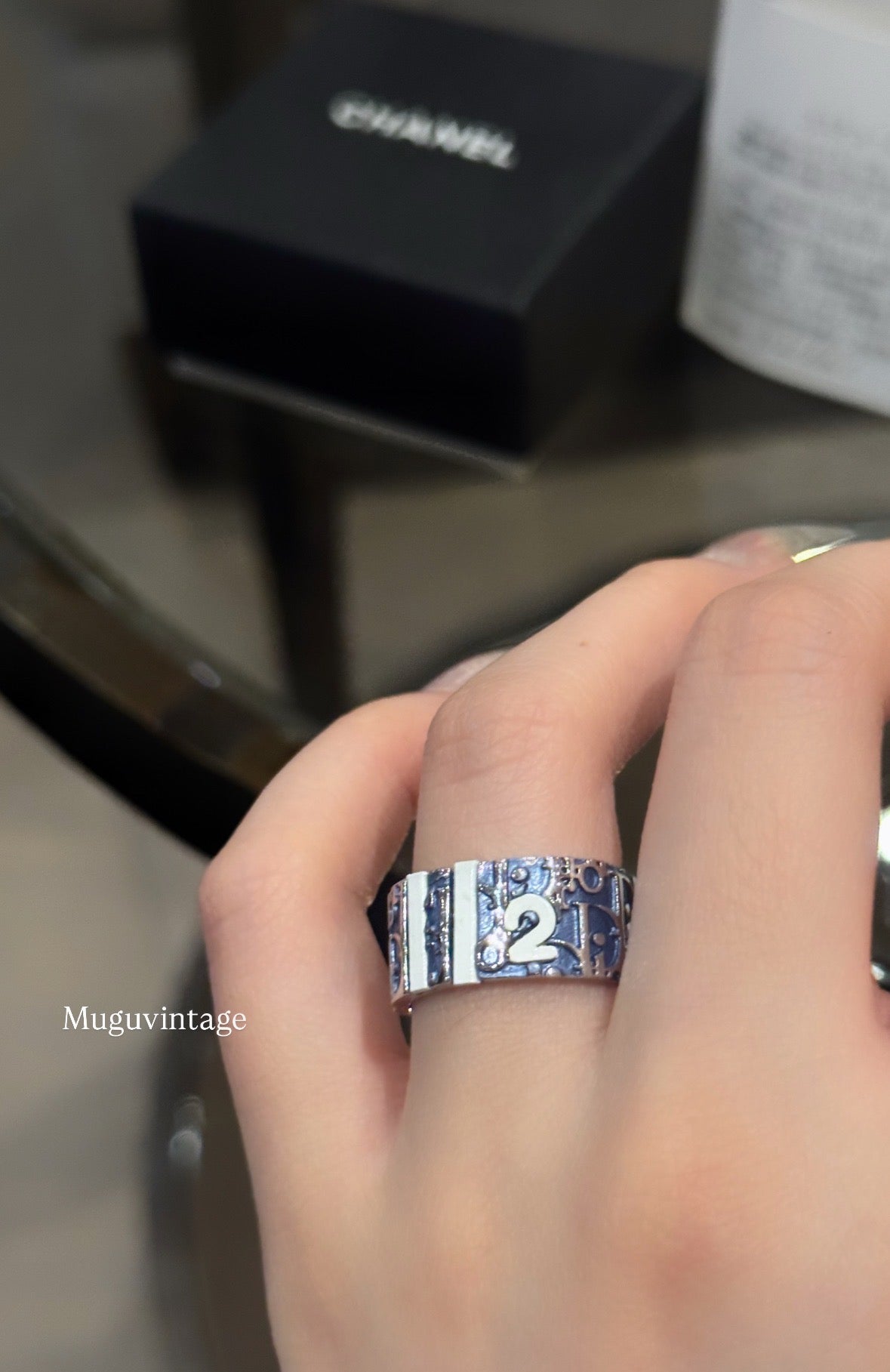 Dior blue monogram ring