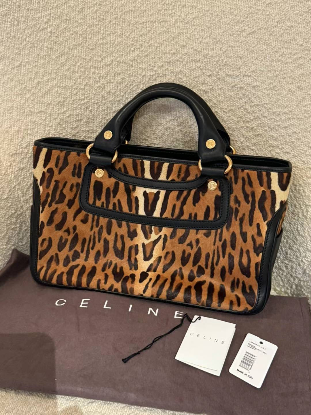 Celine mohair leopard print tote