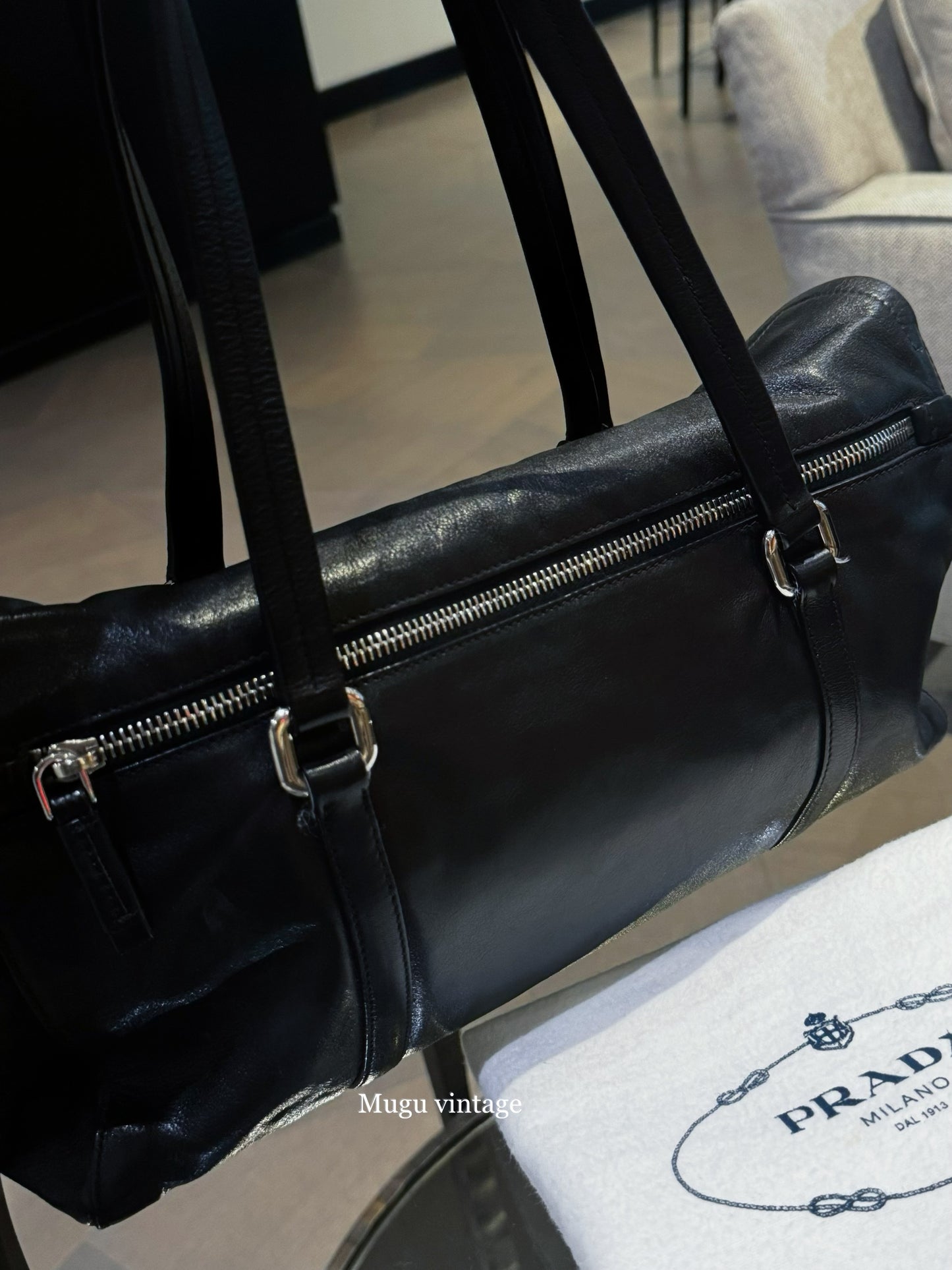 Prada black silver baguette