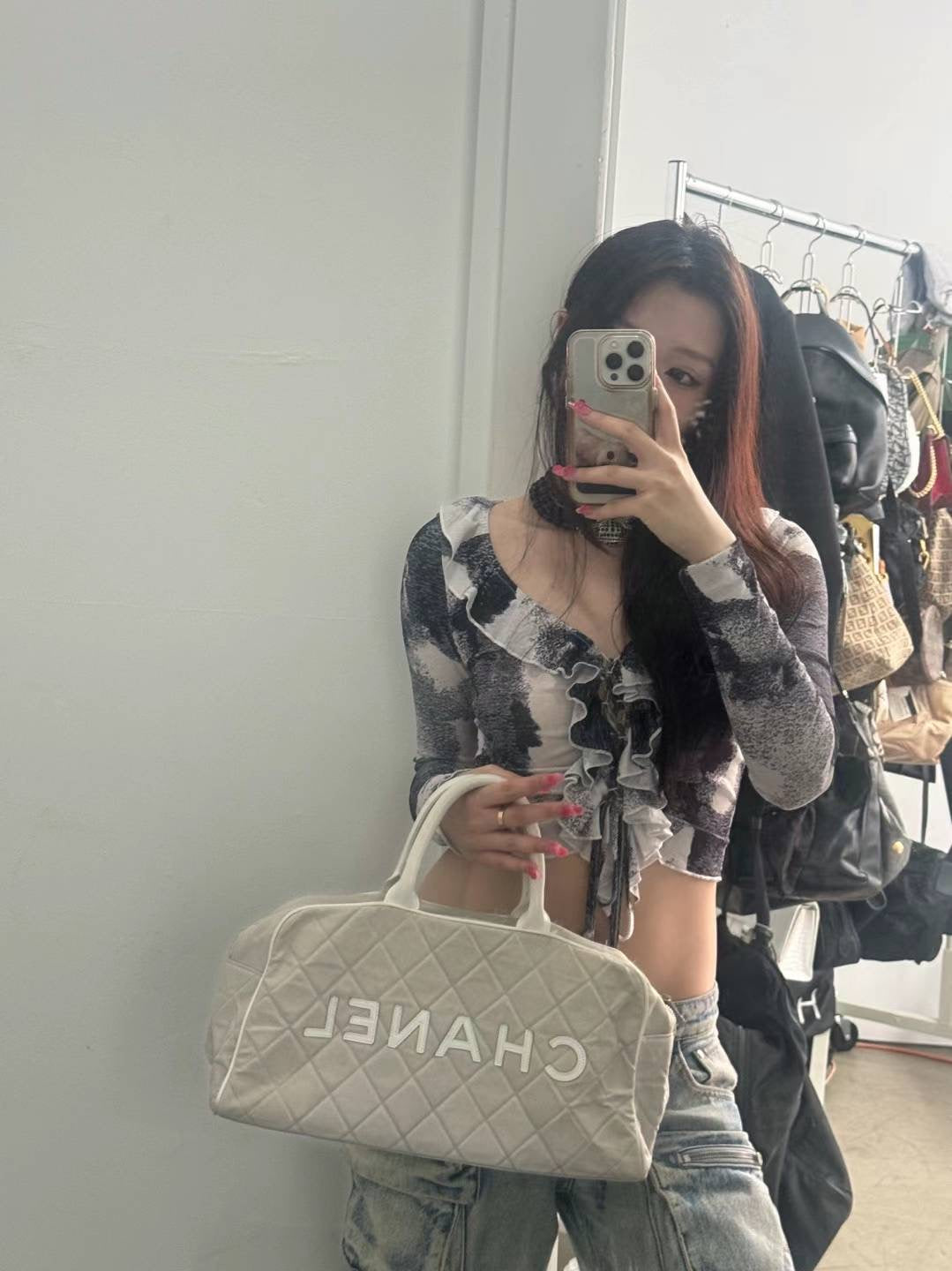 Chanel cream & ash grey bowling