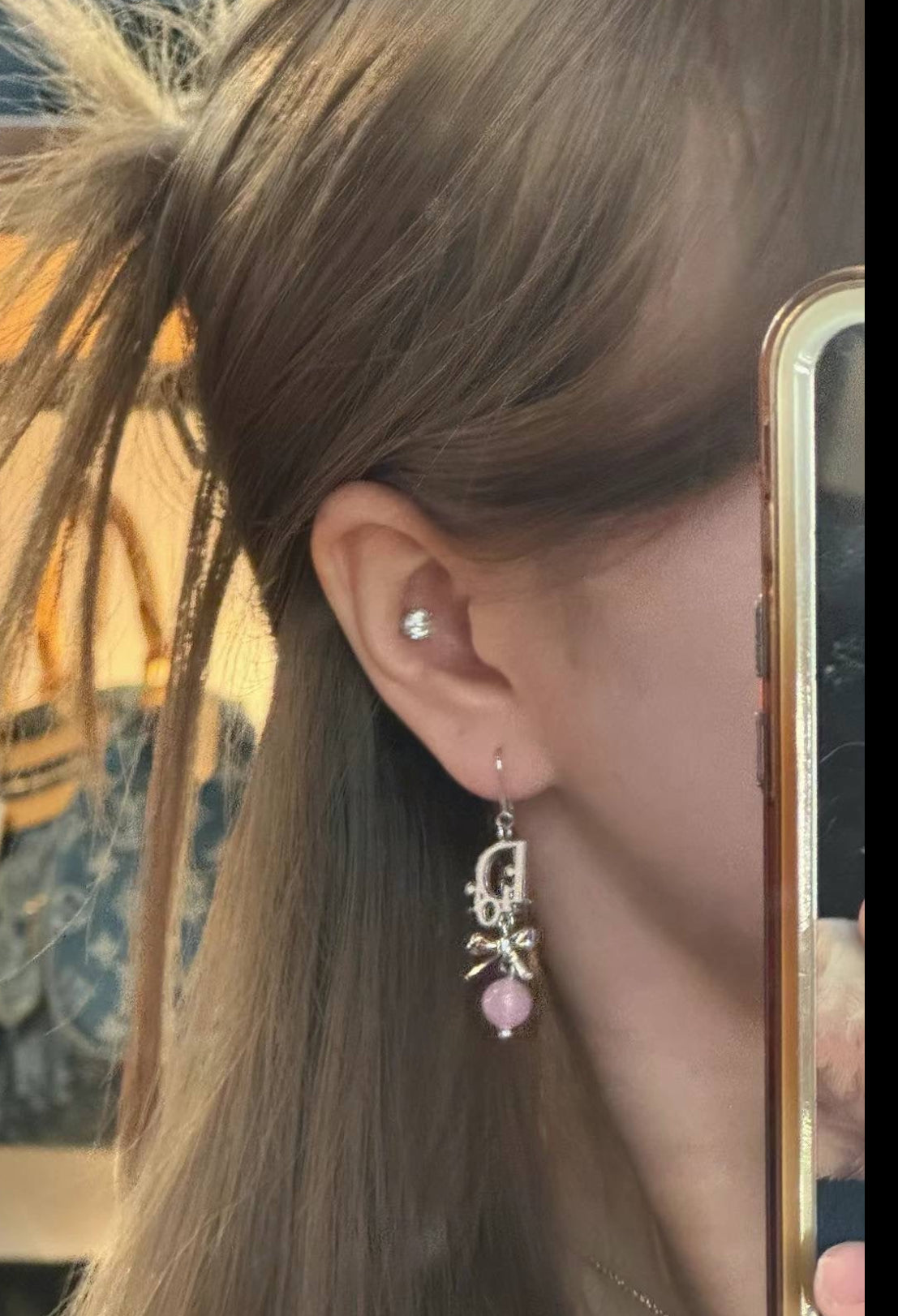 Christian Dior pink bow earring