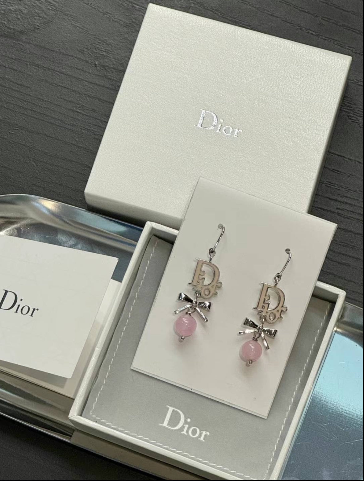 Christian Dior pink bow earring