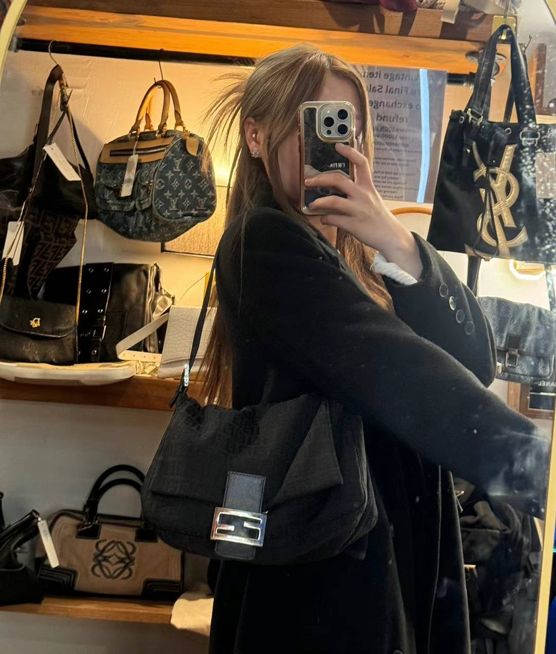 Fendi large baguette in black monogram