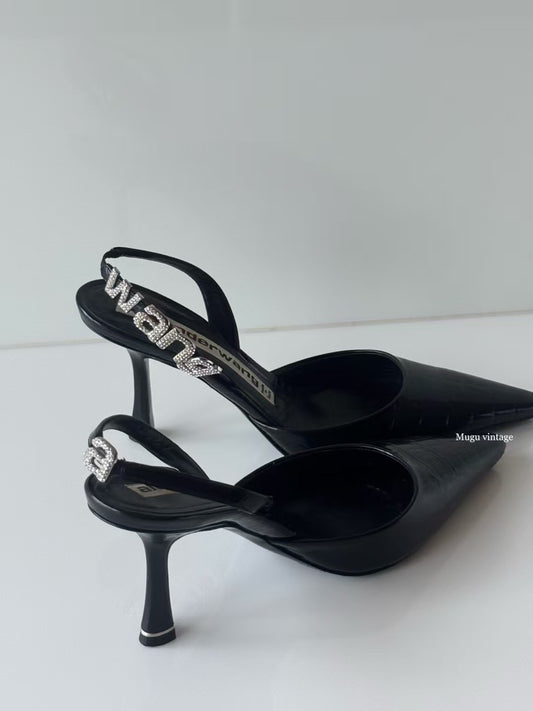 Alexander wang croc print rhinestone heel