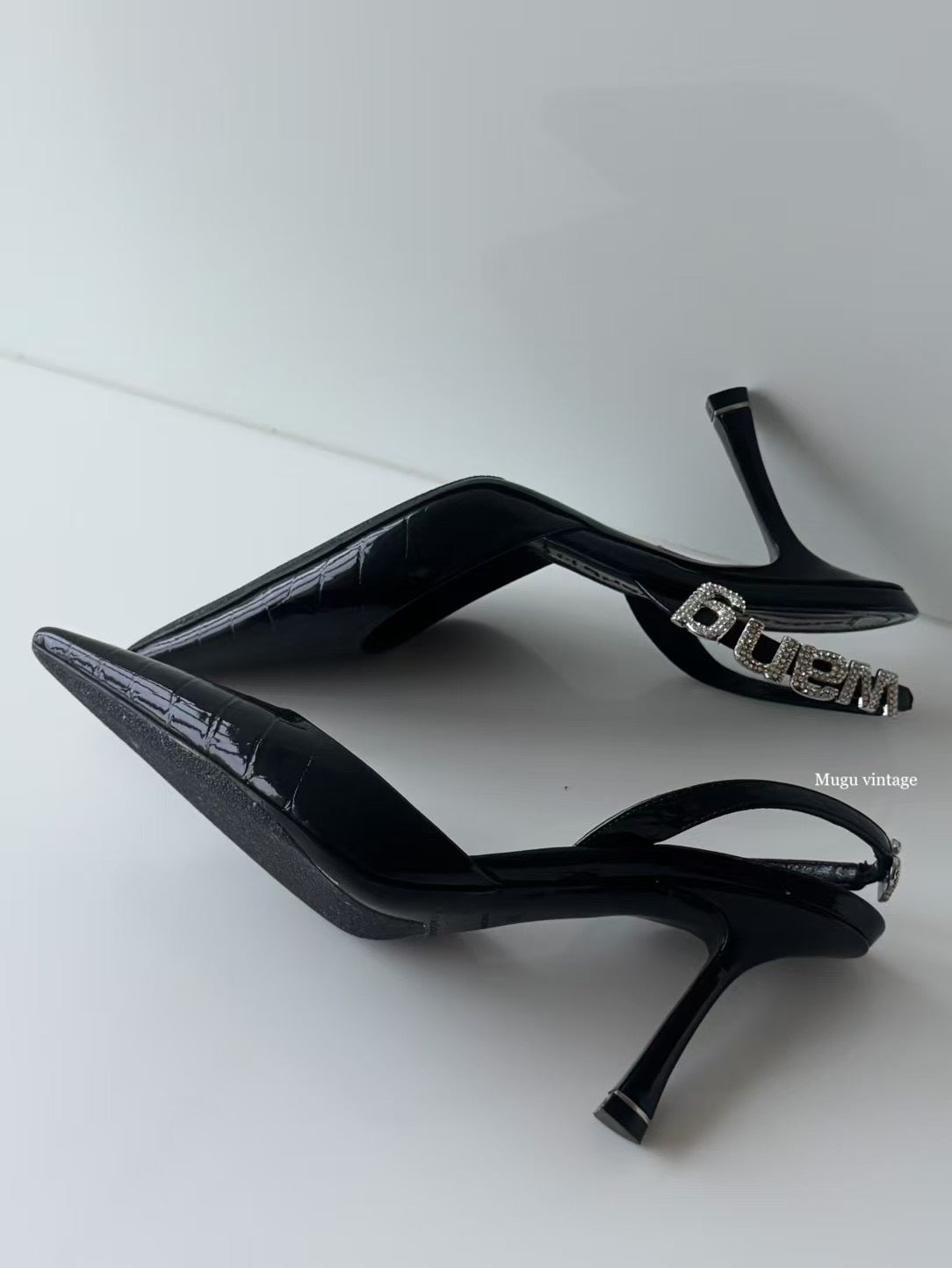 Alexander wang croc print rhinestone heel