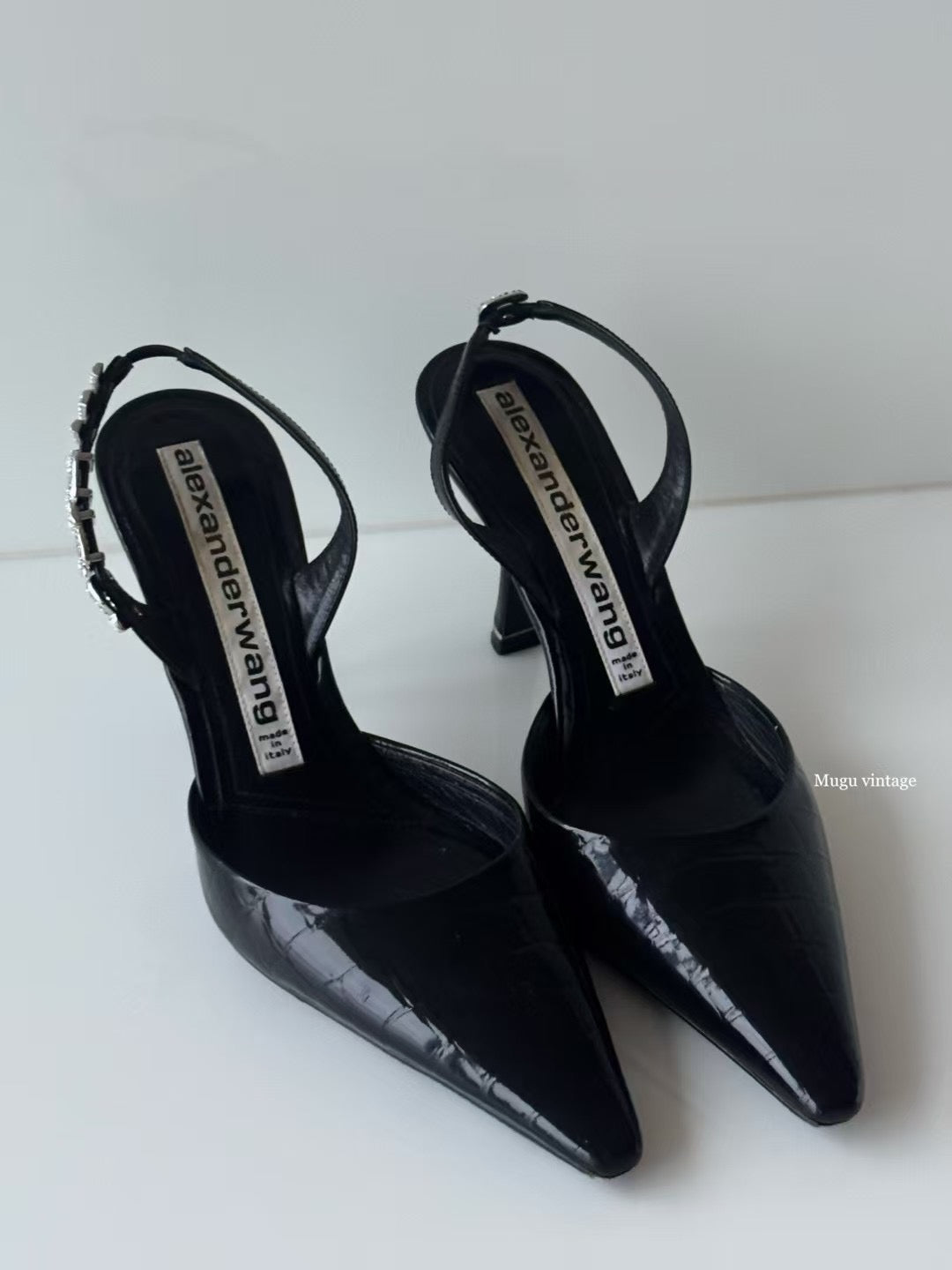Alexander wang croc print rhinestone heel