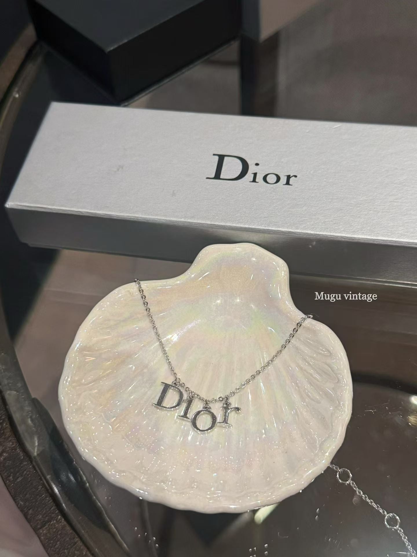 Christian Dior silver letter necklace