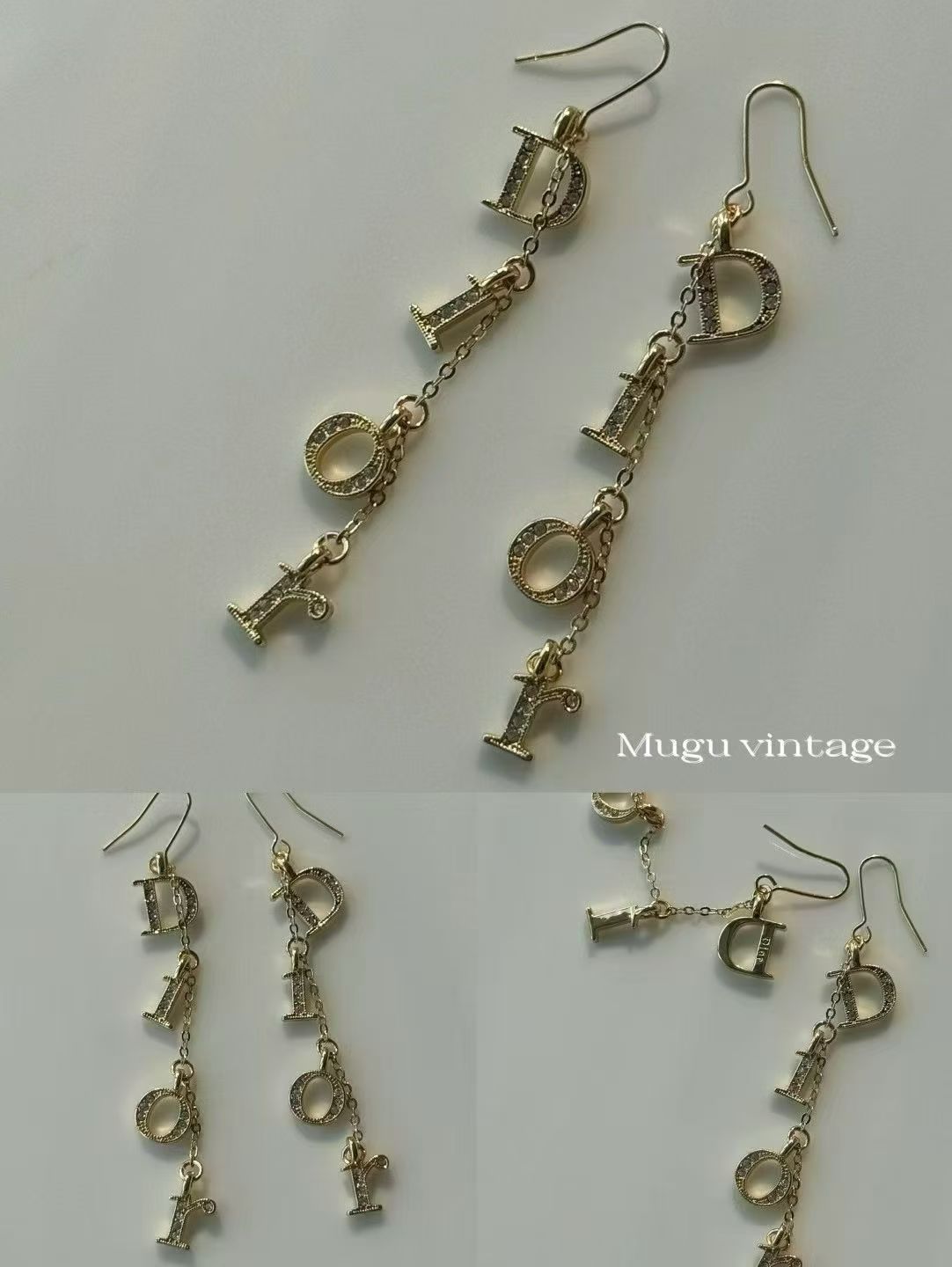 Dior gold rhinestone dangle earring