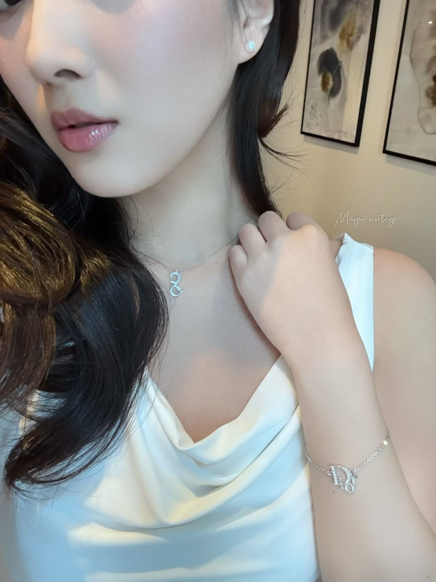 Dior cd silver pendant necklace