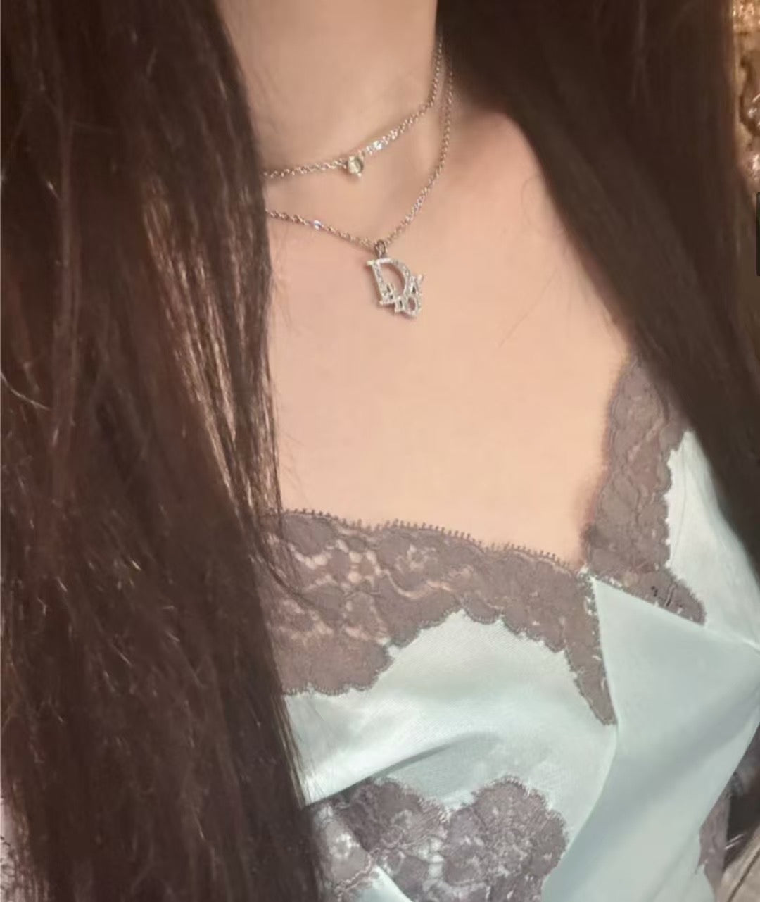Dior double layer rhinestone necklace