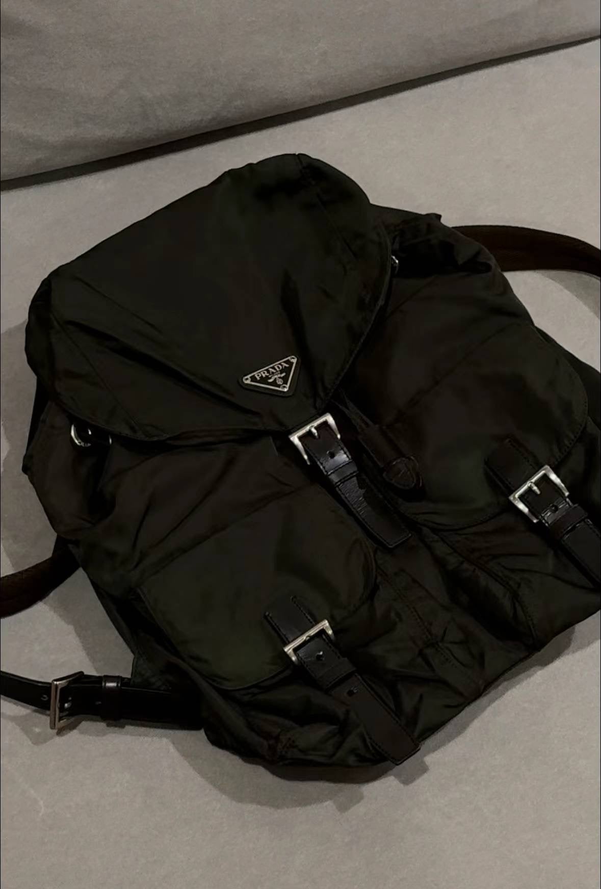 Prada dark green large backpack