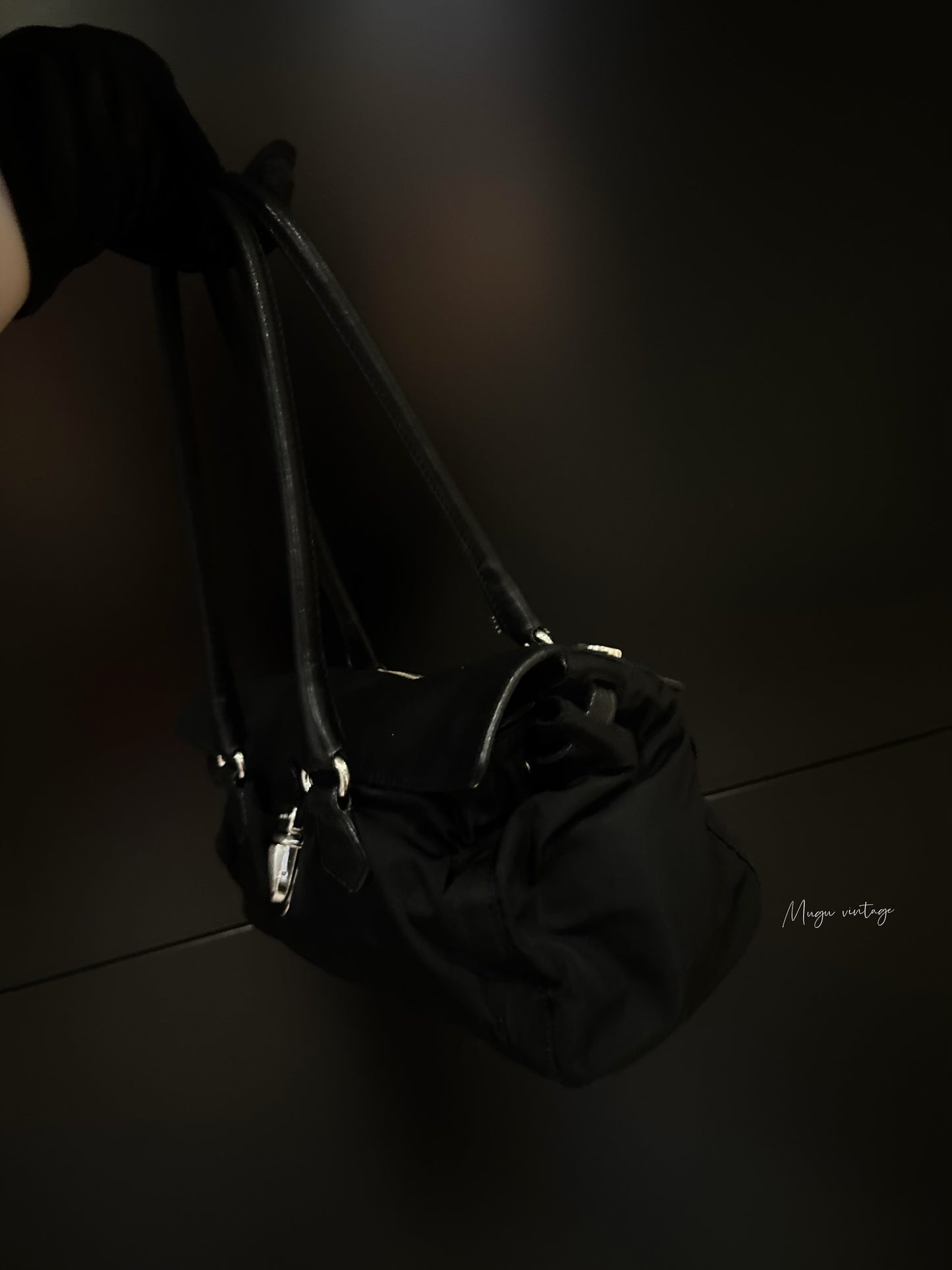 Prada black silver baguette shoulder bag