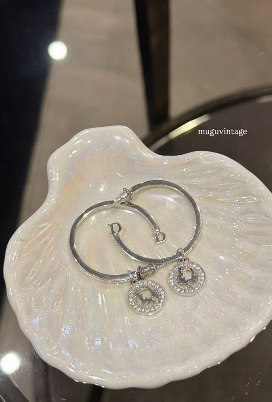 Dior rhinestone glamour silver hoop