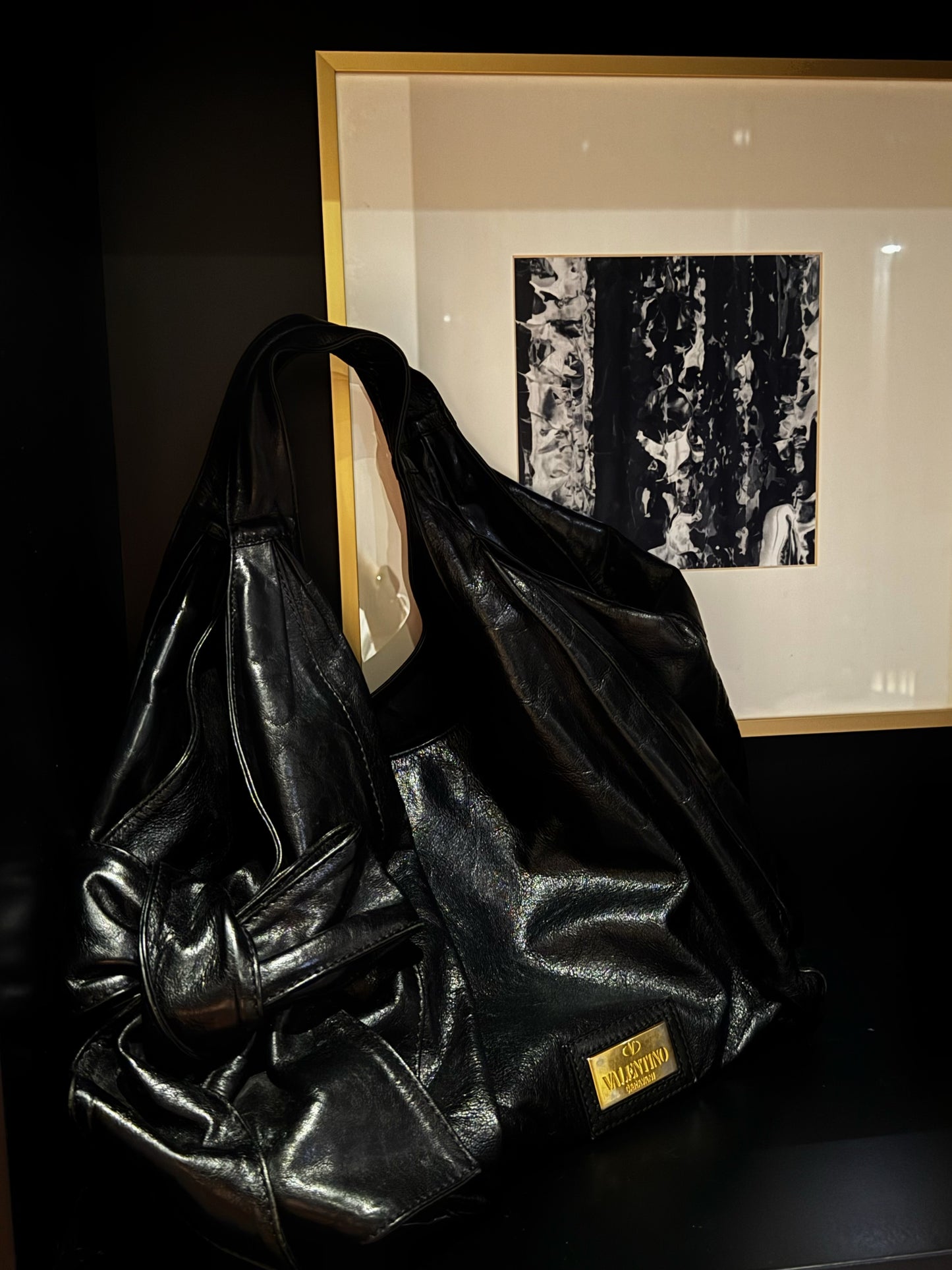 Valentino black patent punk hobo