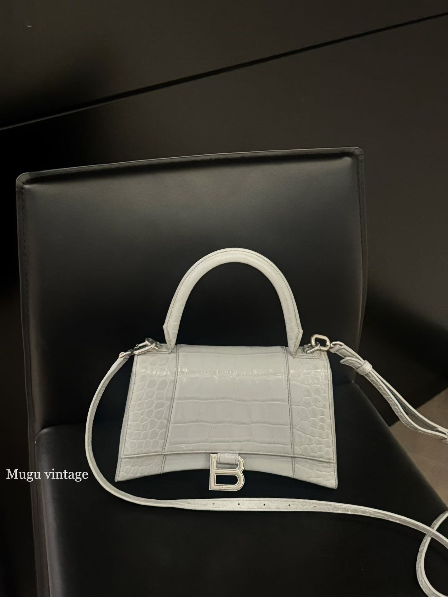 Balenciaga grey crocodile hourglass bag