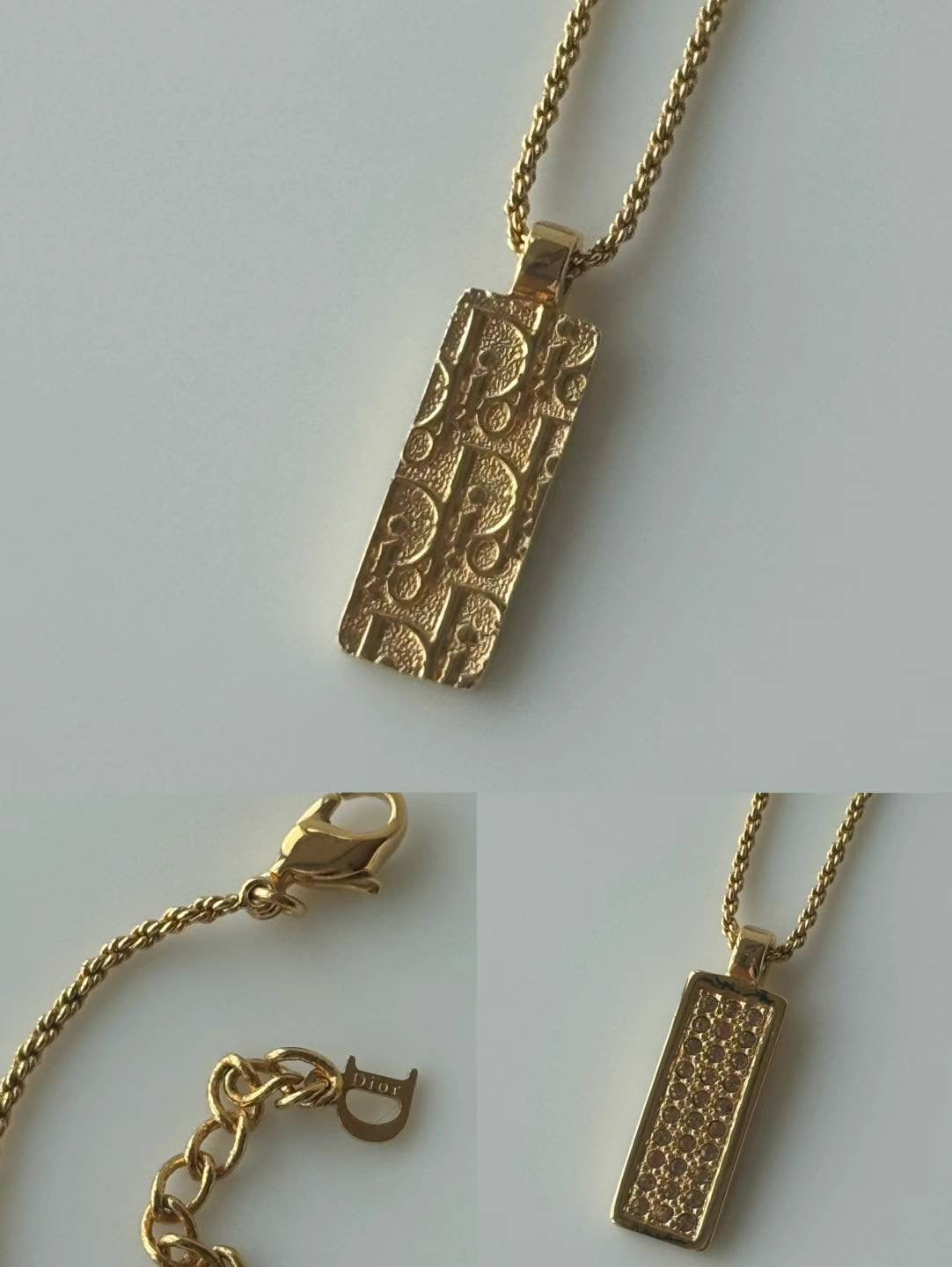 Dior gold monogram print double sided necklace