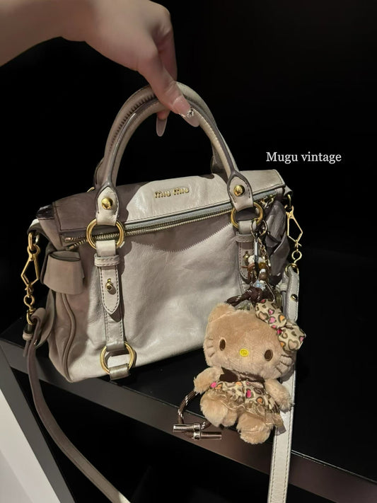 Miu Miu space grey bow mini crossbody motorcycle tote