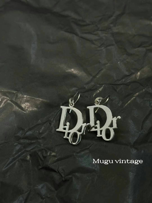 Dior jumbo silver logo earring