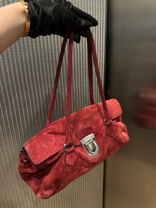 Prada red suede shoulder bag