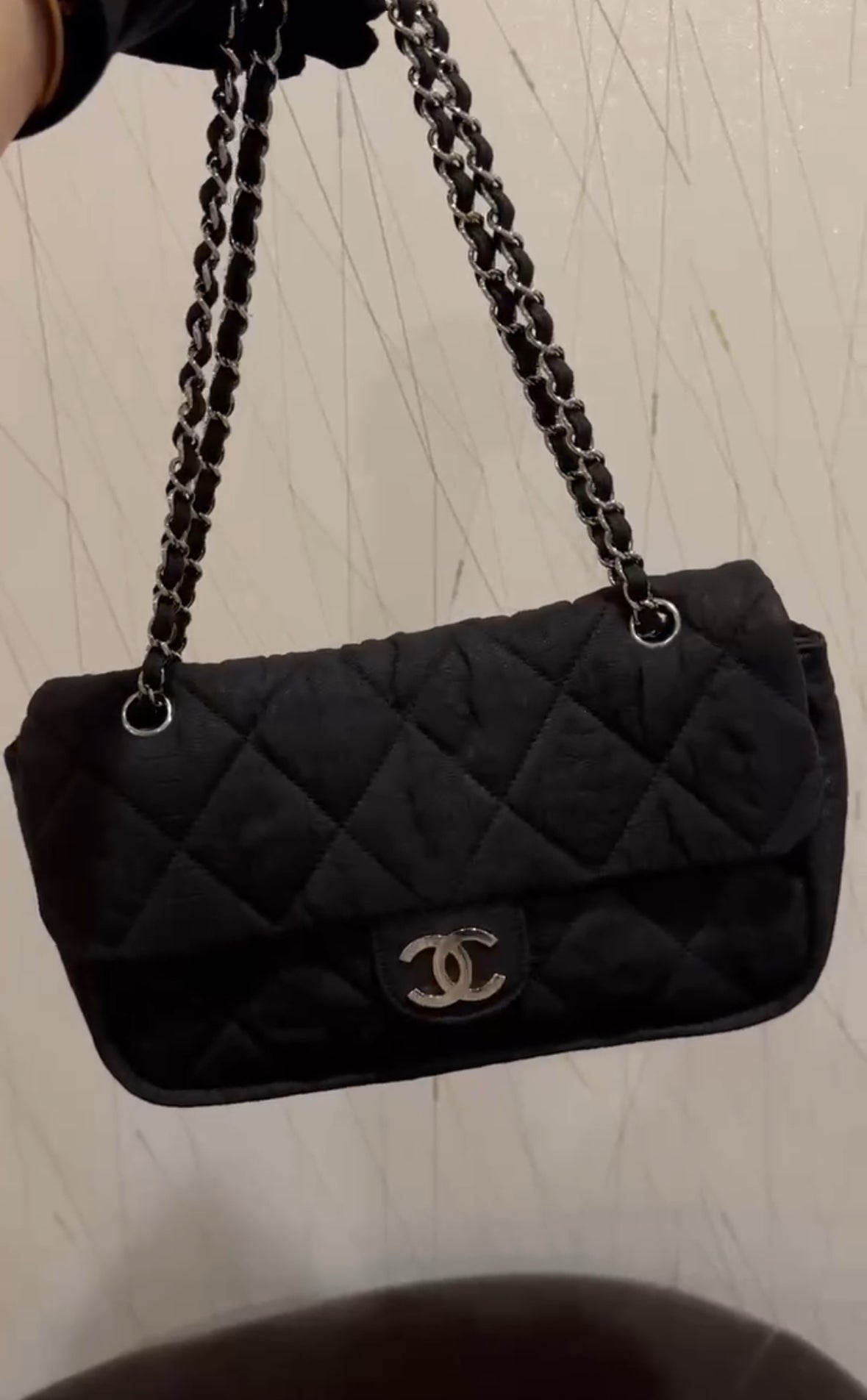 Chanel denim medium flap black x silver