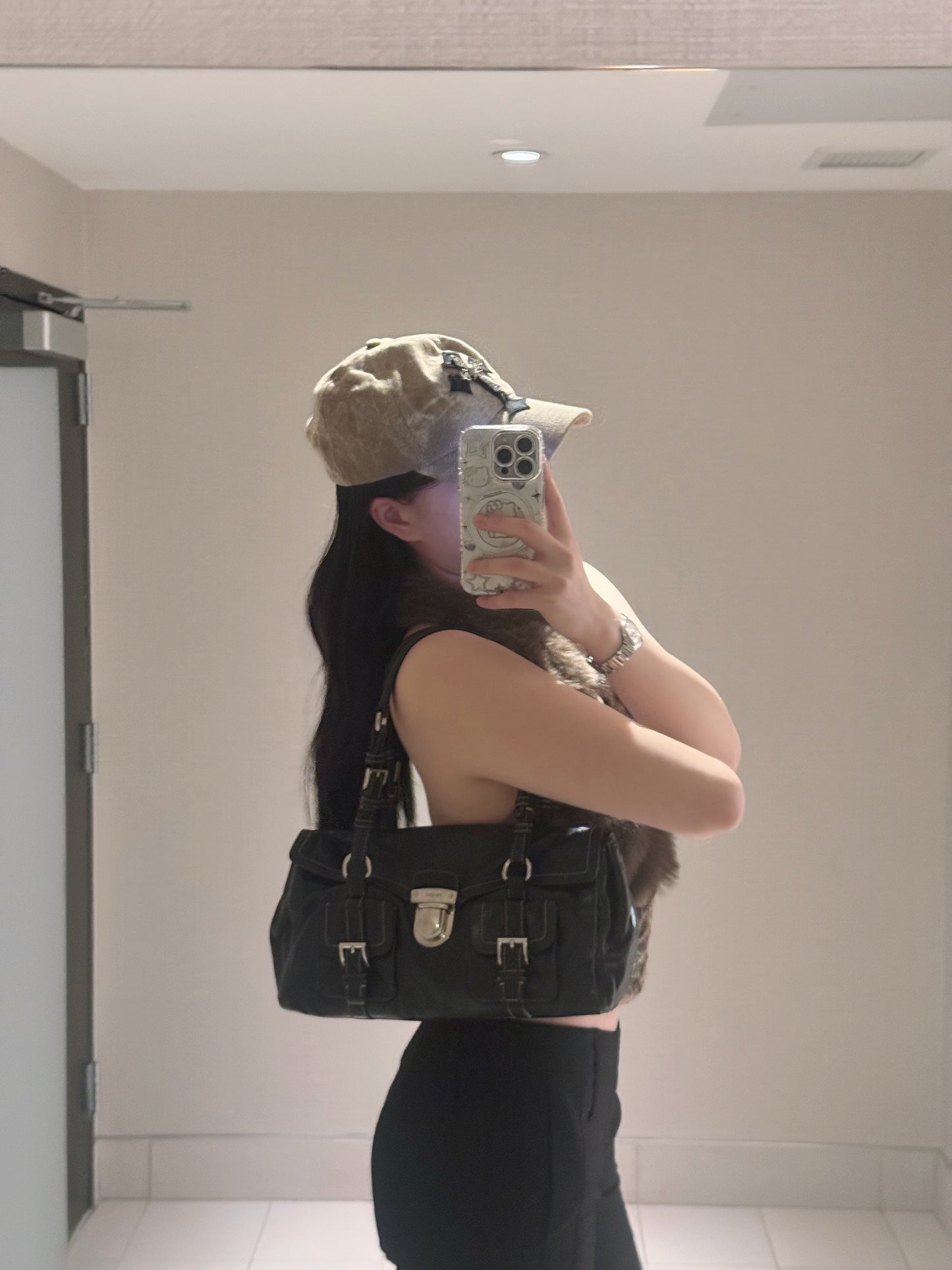Prada motor chain leather baguette