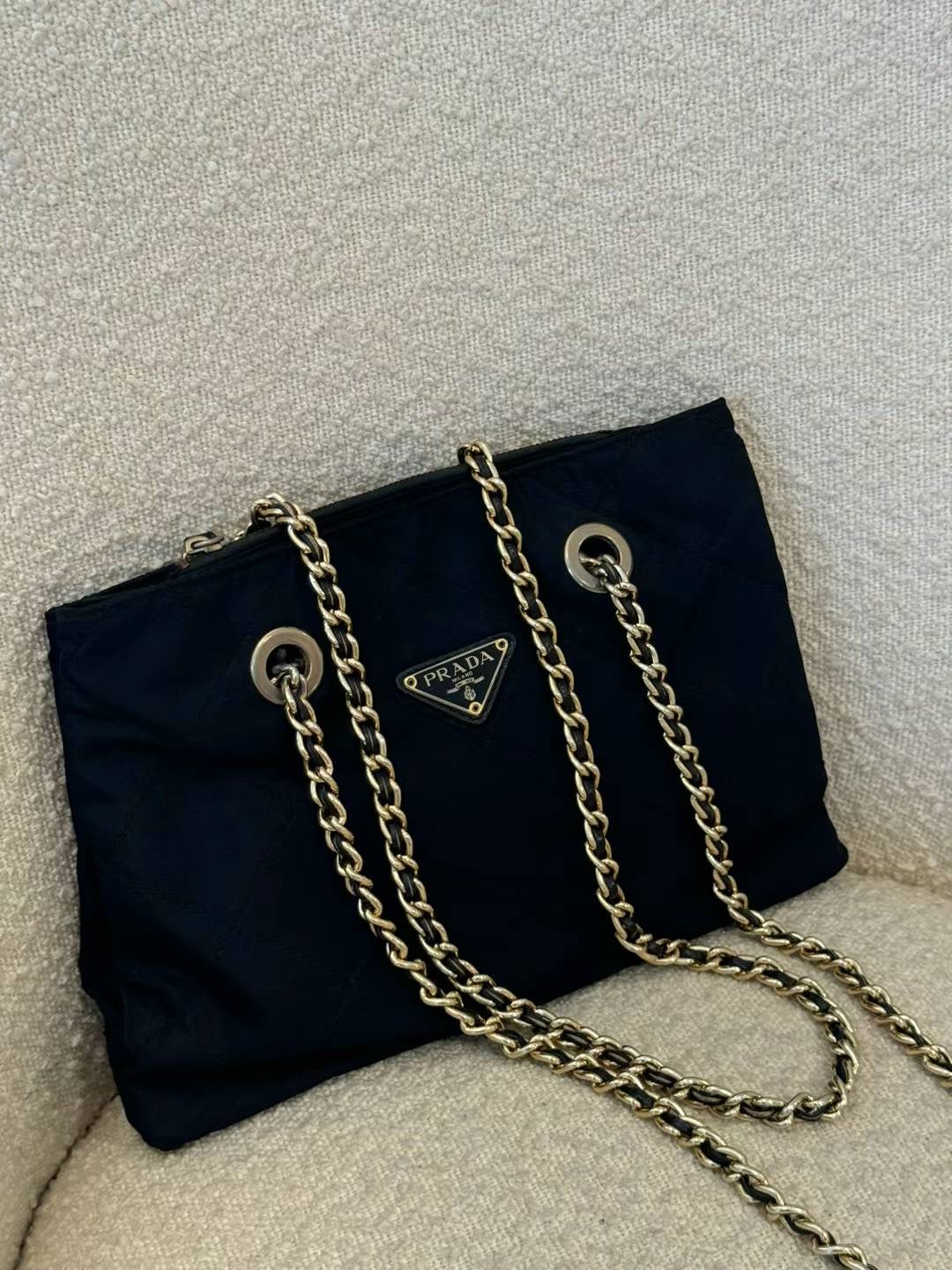 Prada tessuto gold chain tote