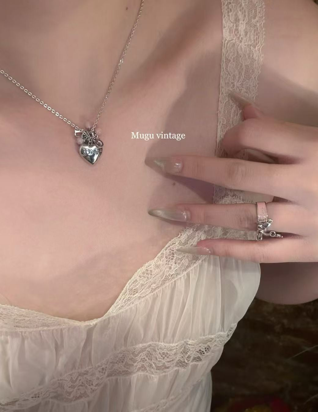 Dior pink beaded heart necklace