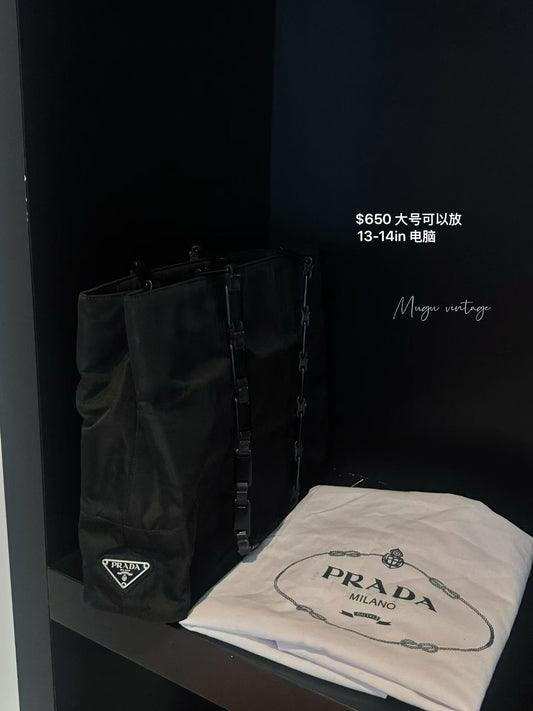 Prada nylon side logo tote with dustbag