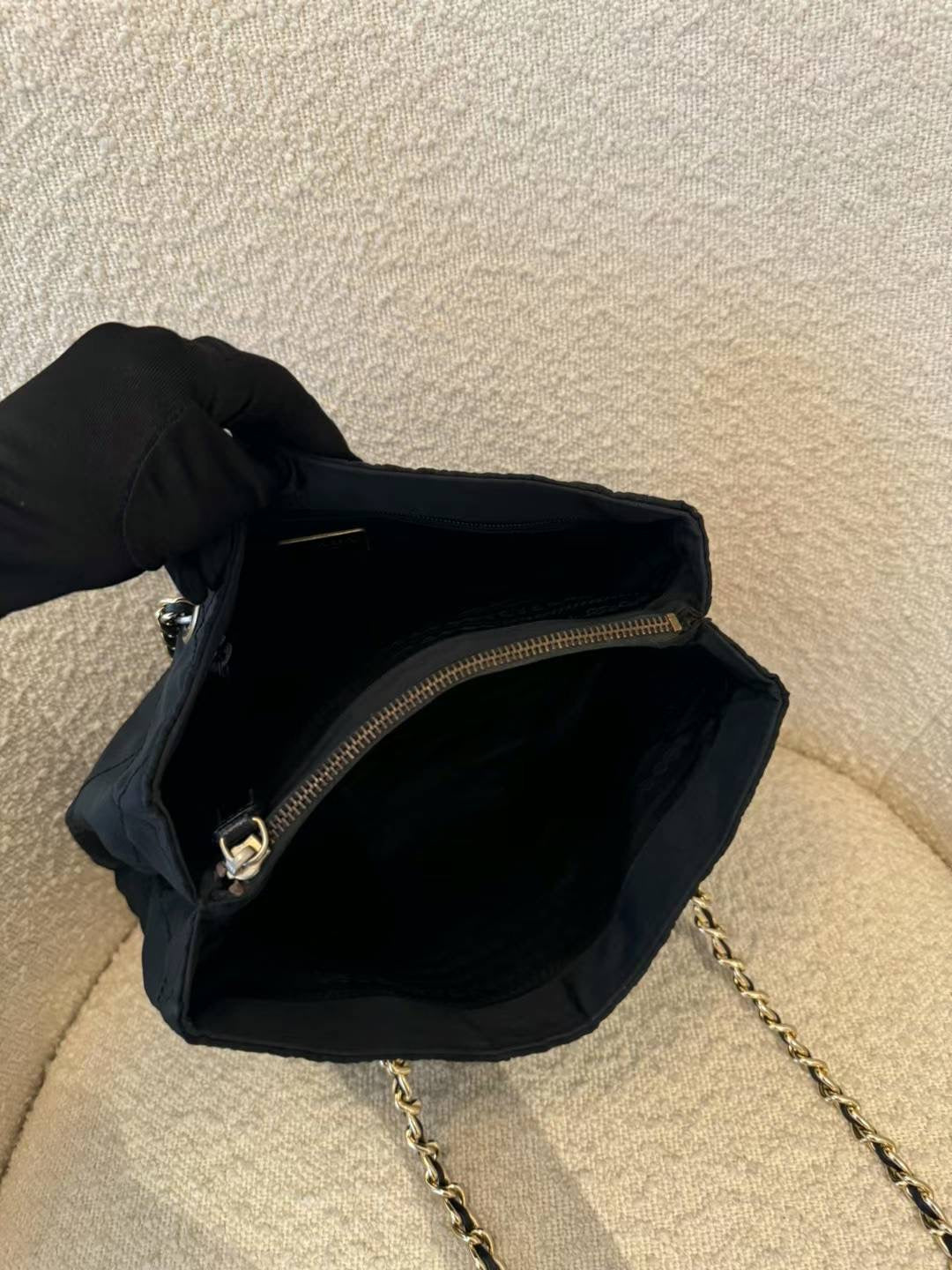 Prada tessuto gold chain tote