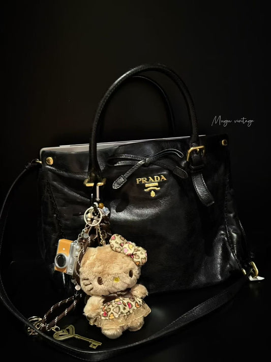 Prada bow leather crossbody patent tote