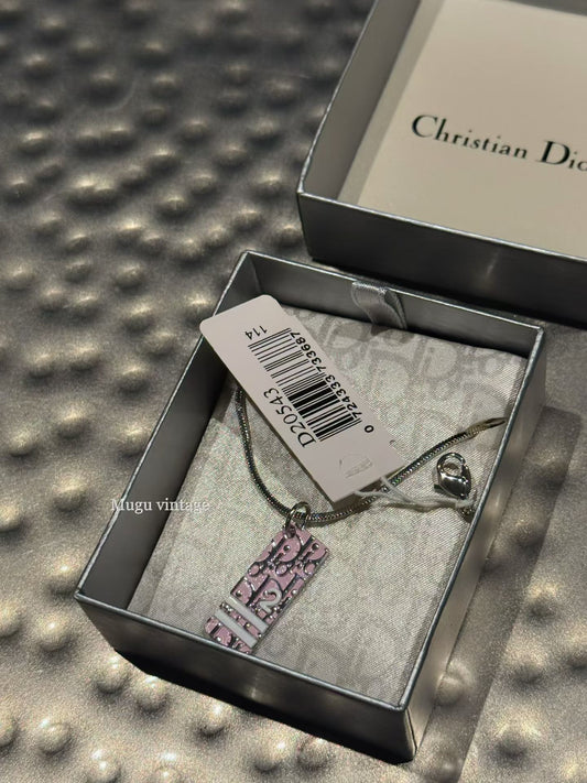 Christian Dior New with tag pink monogram 2 plated necklace