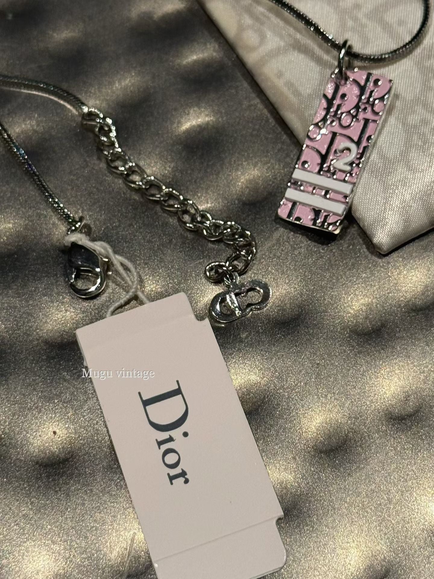 Christian Dior New with tag pink monogram 2 plated necklace
