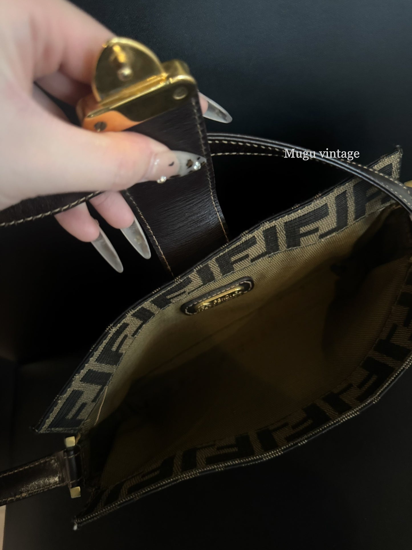 Fendi zucca gold lock baguette