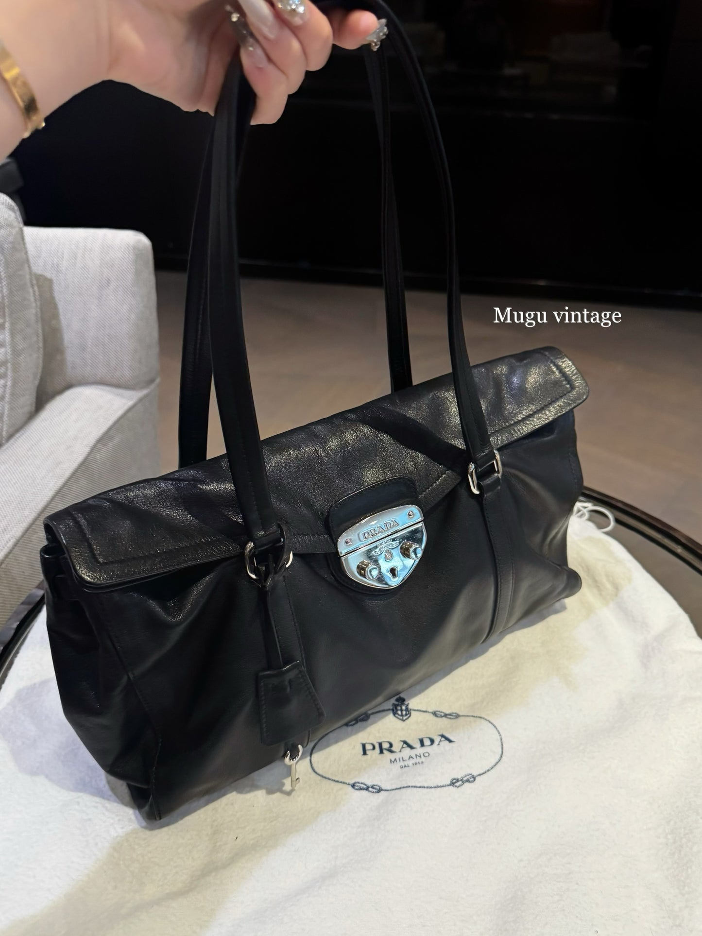 Prada black silver baguette
