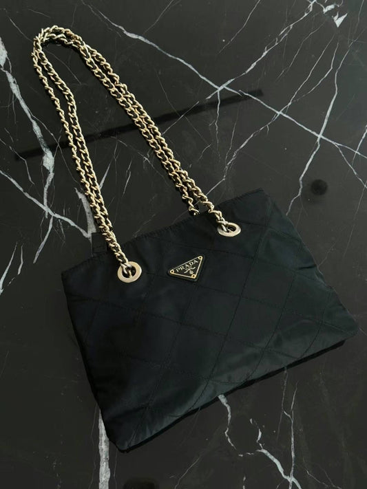 Prada tessuto gold chain