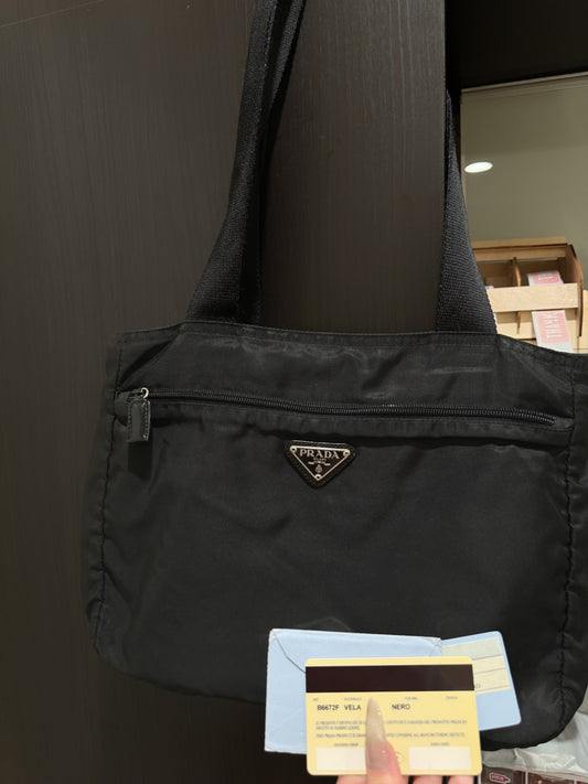 Prada wide strap nylon tote