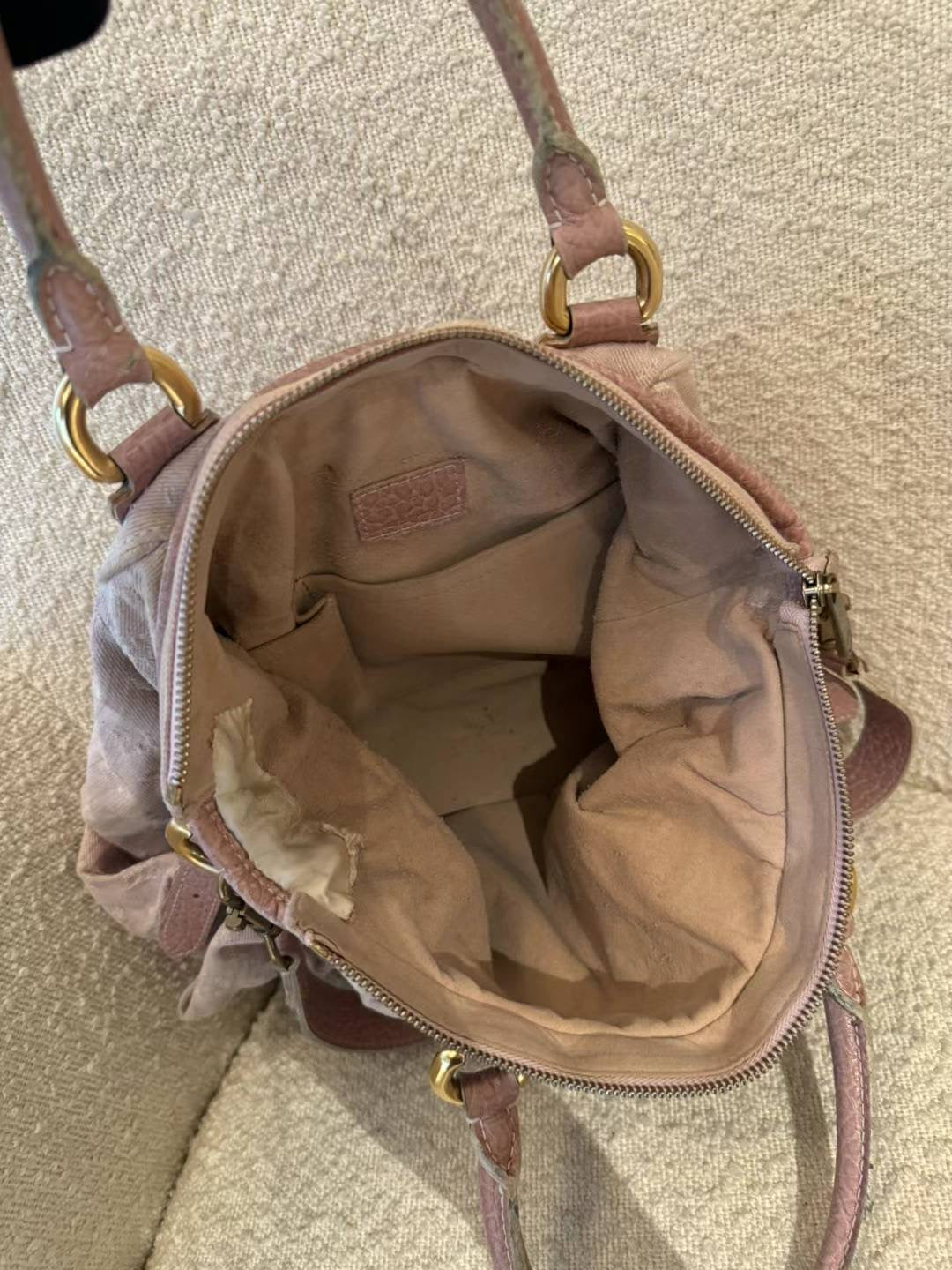 Louis Vuitton pink denim tote bag