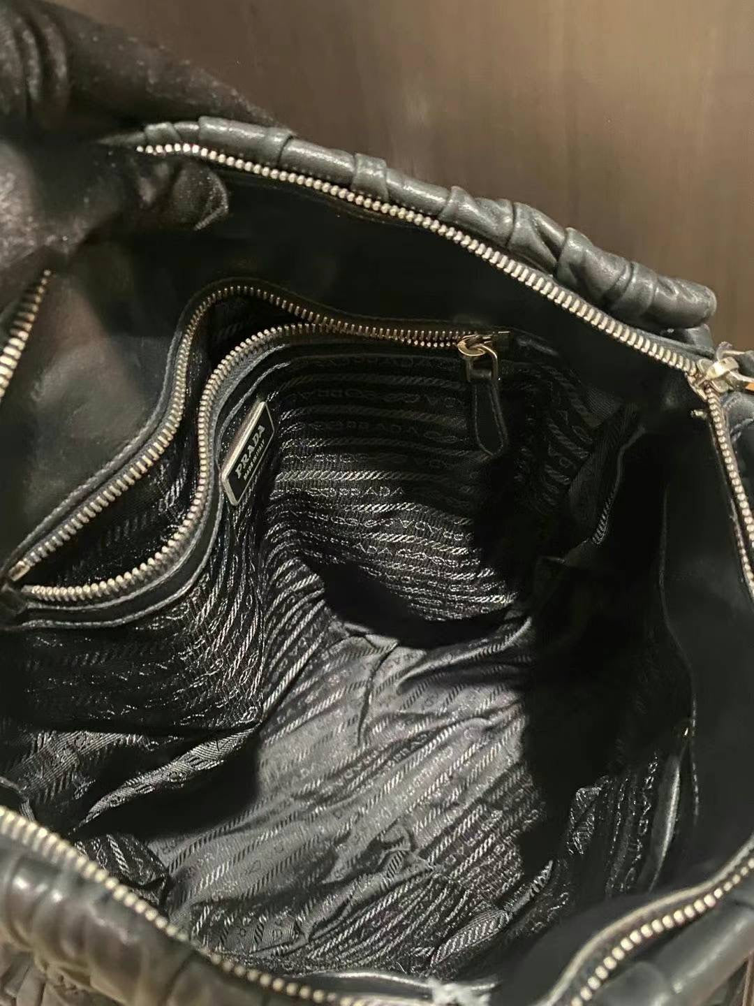 Prada black silver ruffle tote