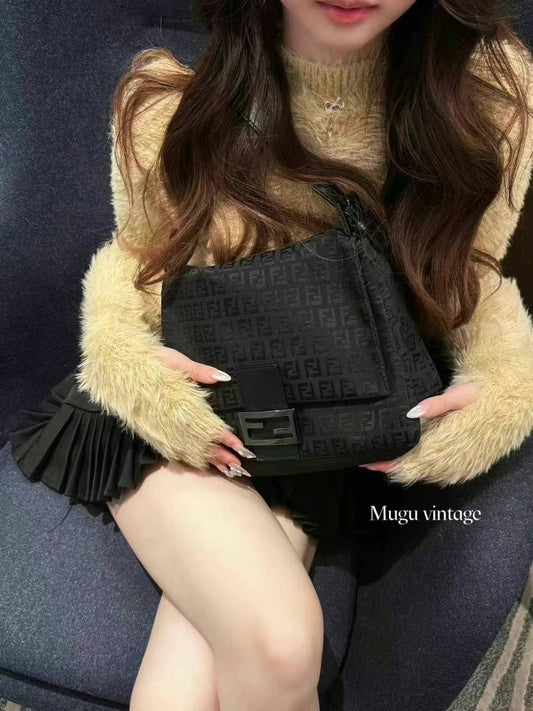 Fendi large baguette in black monogram