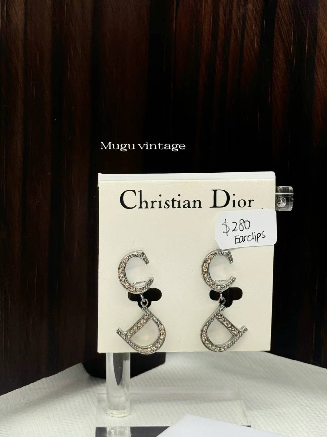 Christian Dior rose gold rhinestone CD ear-clips