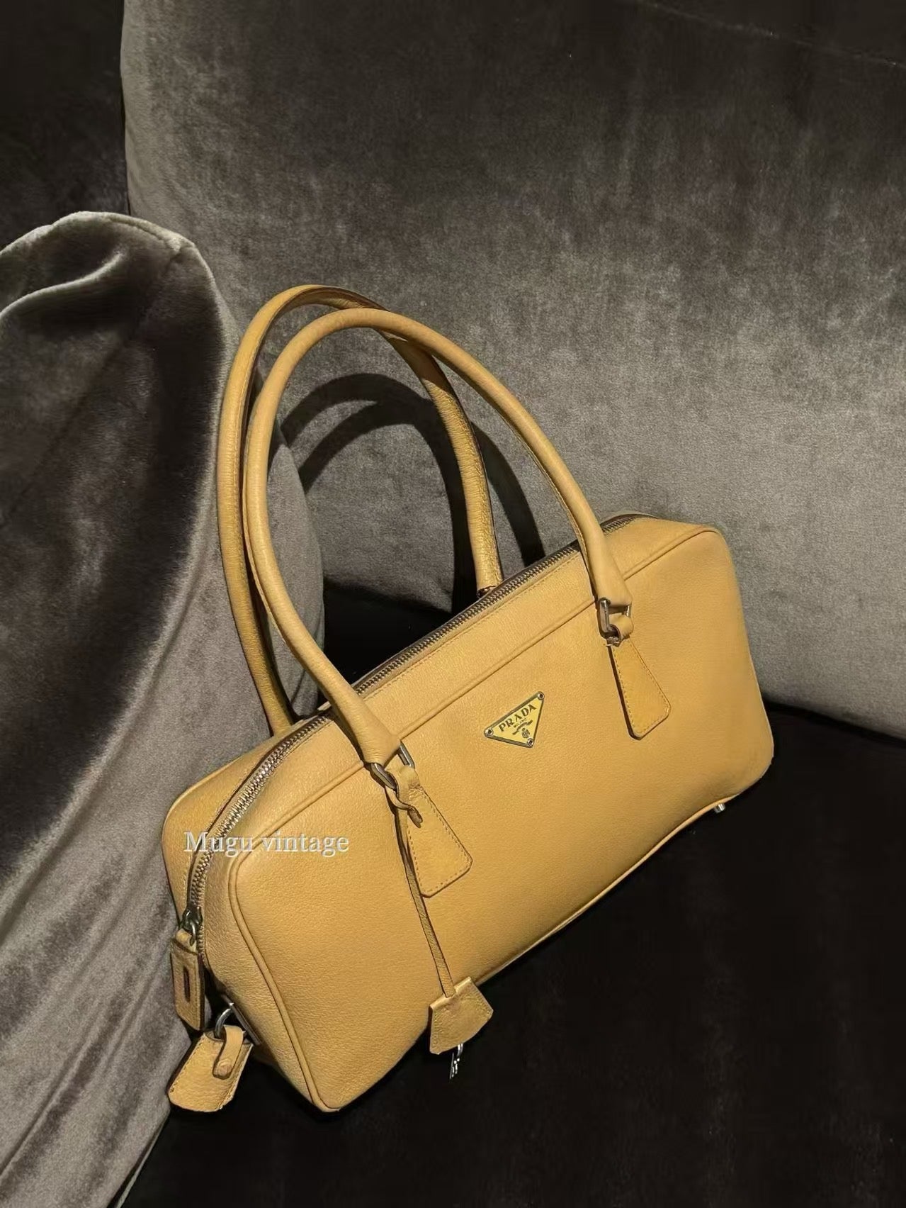 Prada tan plume leather shoulder bag