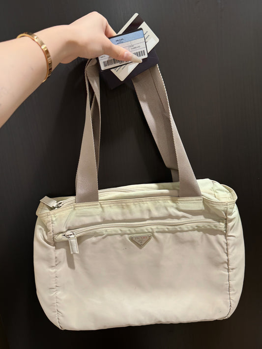 Prada cream white tote with card