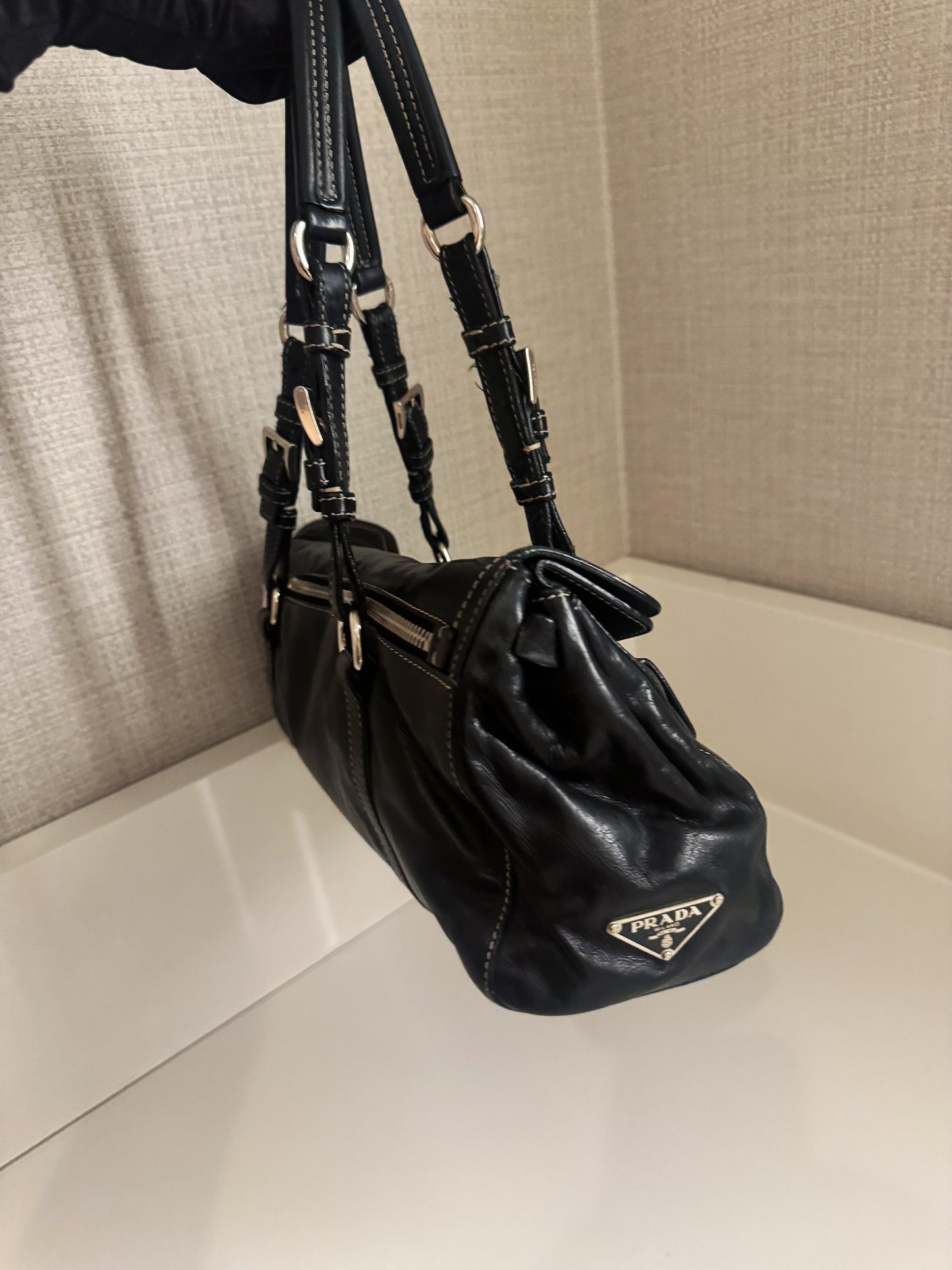 Prada motor chain leather baguette