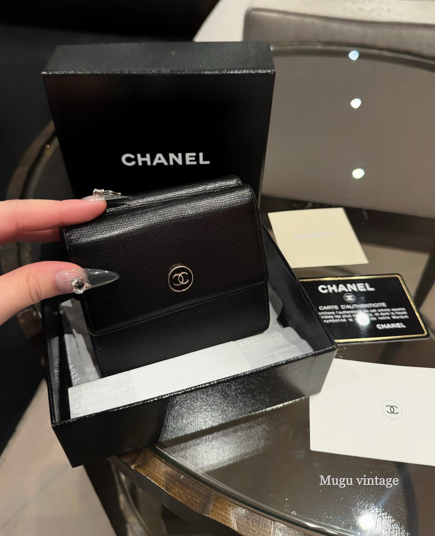 Chanel black leather wallet with box & authenticity card